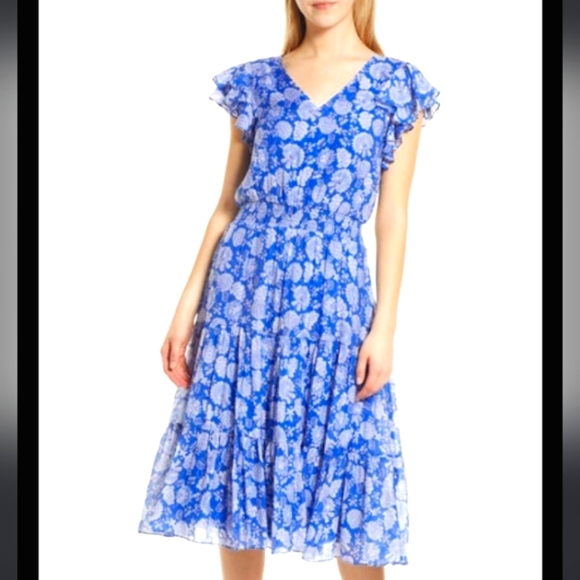 MSK Blue Floral Dress - Picture 1 of 8